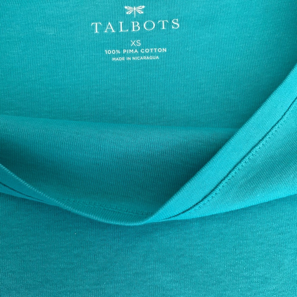 Talbots 100% Pima Cotton 3/4 Sleeve Boatneck Tee Turquoise Size XS NWT - Picture 9 of 9
